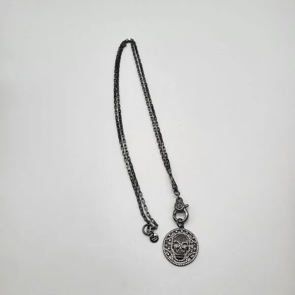 Marlyn Schiff Sugar Skull Rhinestone Pendant Necklace Gunmetal - Picture 2 of 10